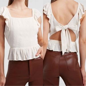 💥 NEW | Off White Embroidered Peplum Tank with Open Back & Tie Design